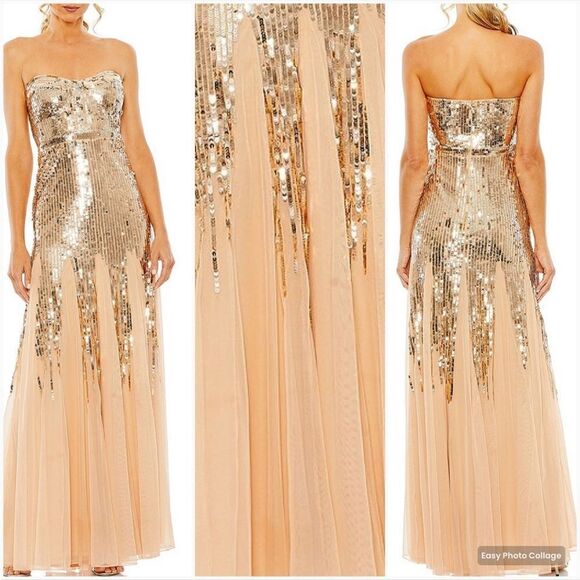 MAC DUGGAL 93959 Womens Gold Sleeveless Sequin Mesh Gown Dress Runs Small - Picture 1 of 12